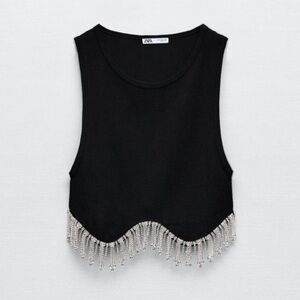 Black Zara crop top with crystal embellishments